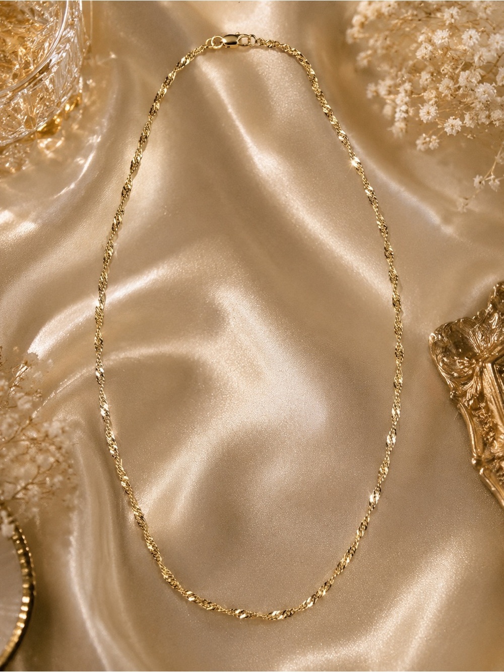 Delicate Gold-Tone Twisted Rope Chain Necklace | 18”